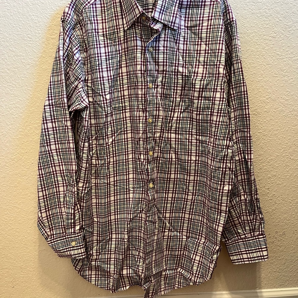 Peter Millar White and Purple Plaid Dress Shirt